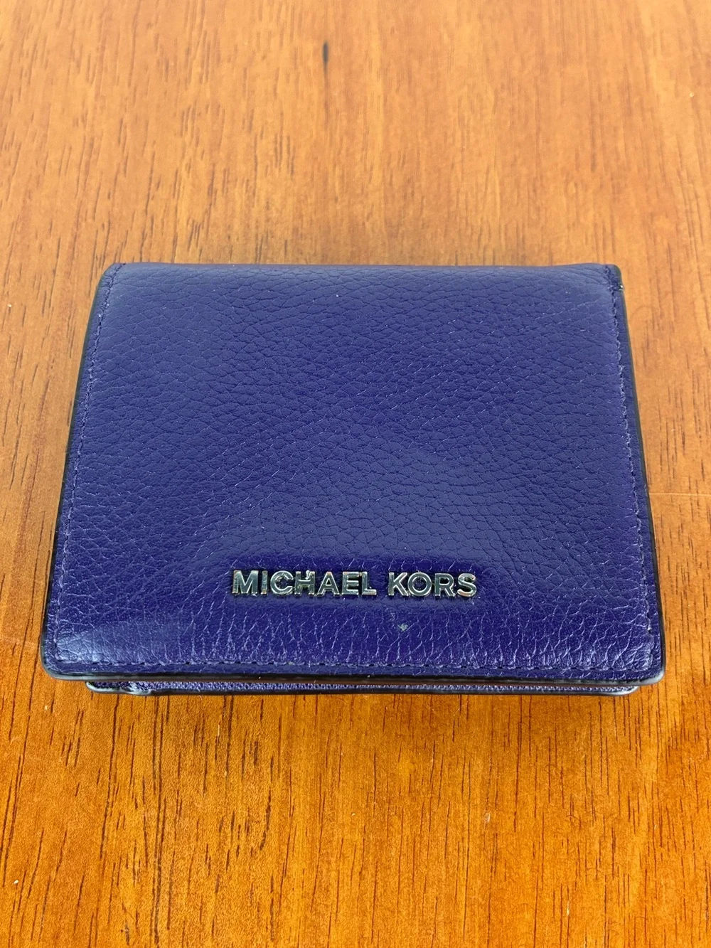 Michael Kors purple Leather Mercer Flap Card Holder Bi Fold Wallet snap closure